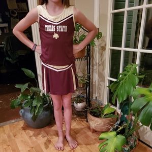 Texas State University cheerleader uniform